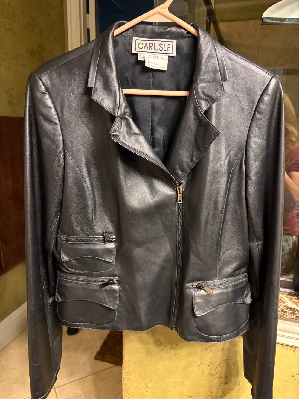 Vintage Carlisle Black Leather Jacket Soft Lambskin Moto Blazer Size 10